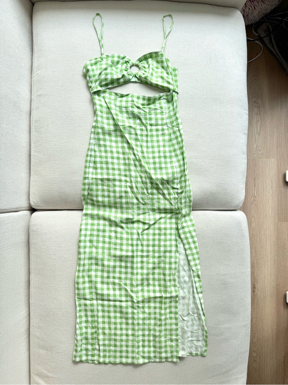 NWOT Zara Gingham Cutout Maxi Dress — Green (XS)